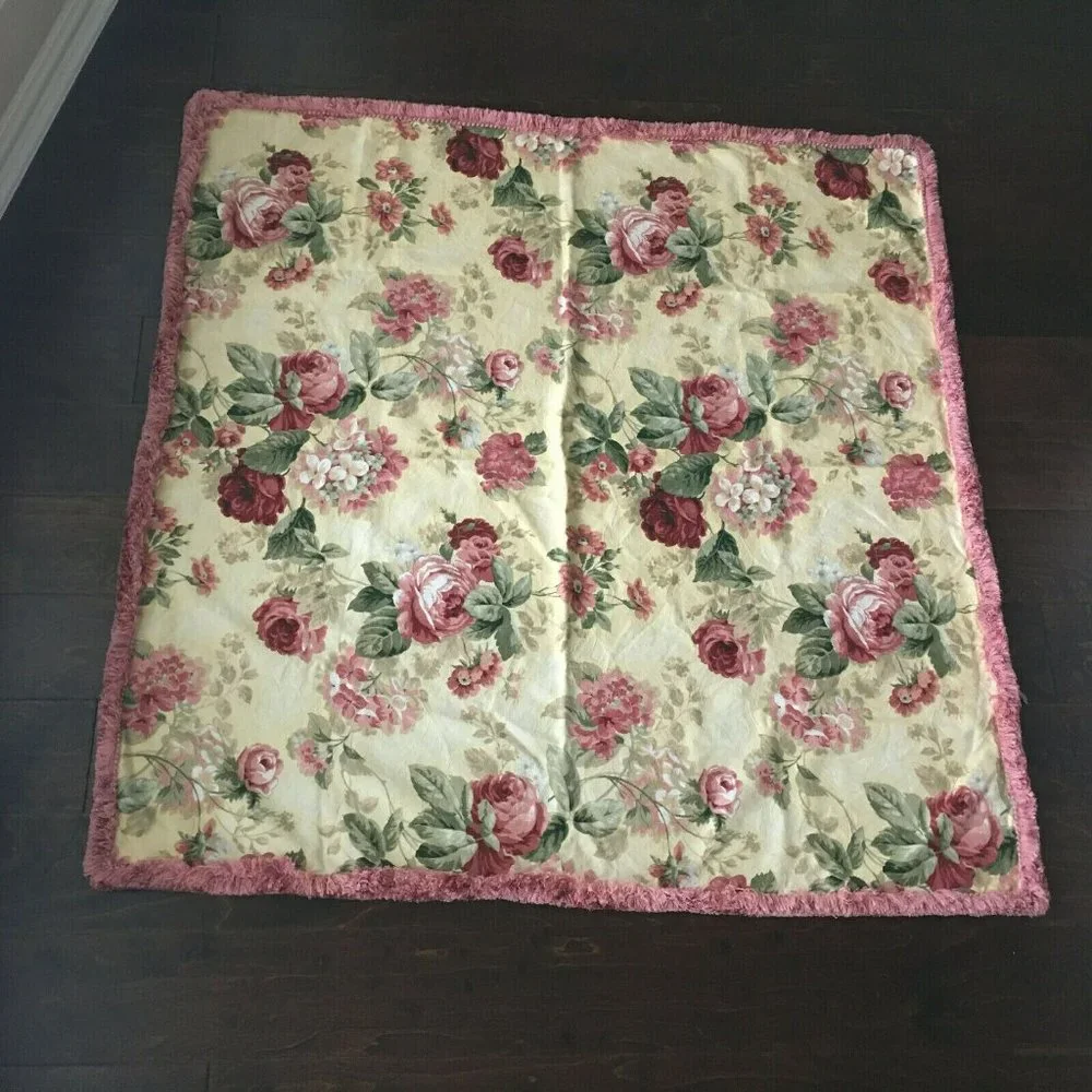 Vintage Rose Floral Fringe Upholstery Tablecloths Fabric French Cottage